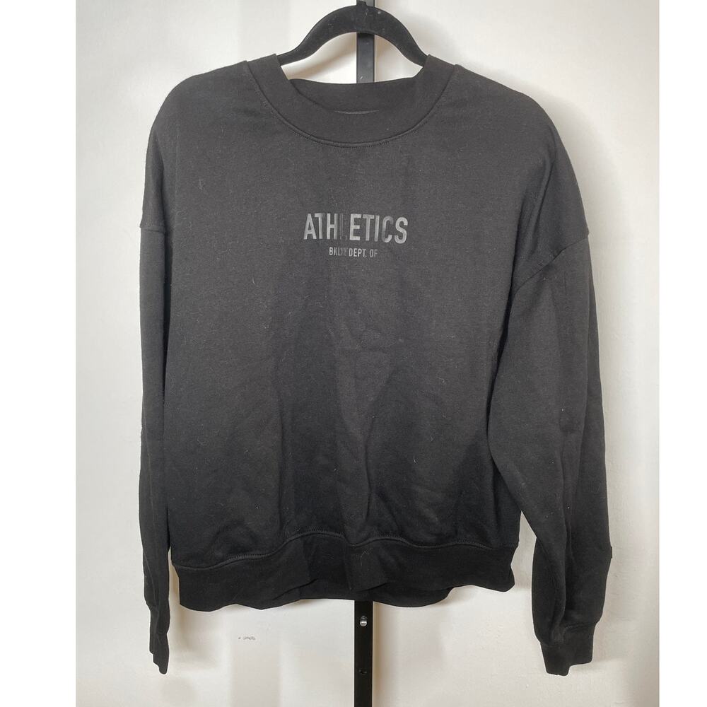 BKLYN ATHLETICS Unisex Logo Print Crew Sweatshirt Small Black Long Sleeve
